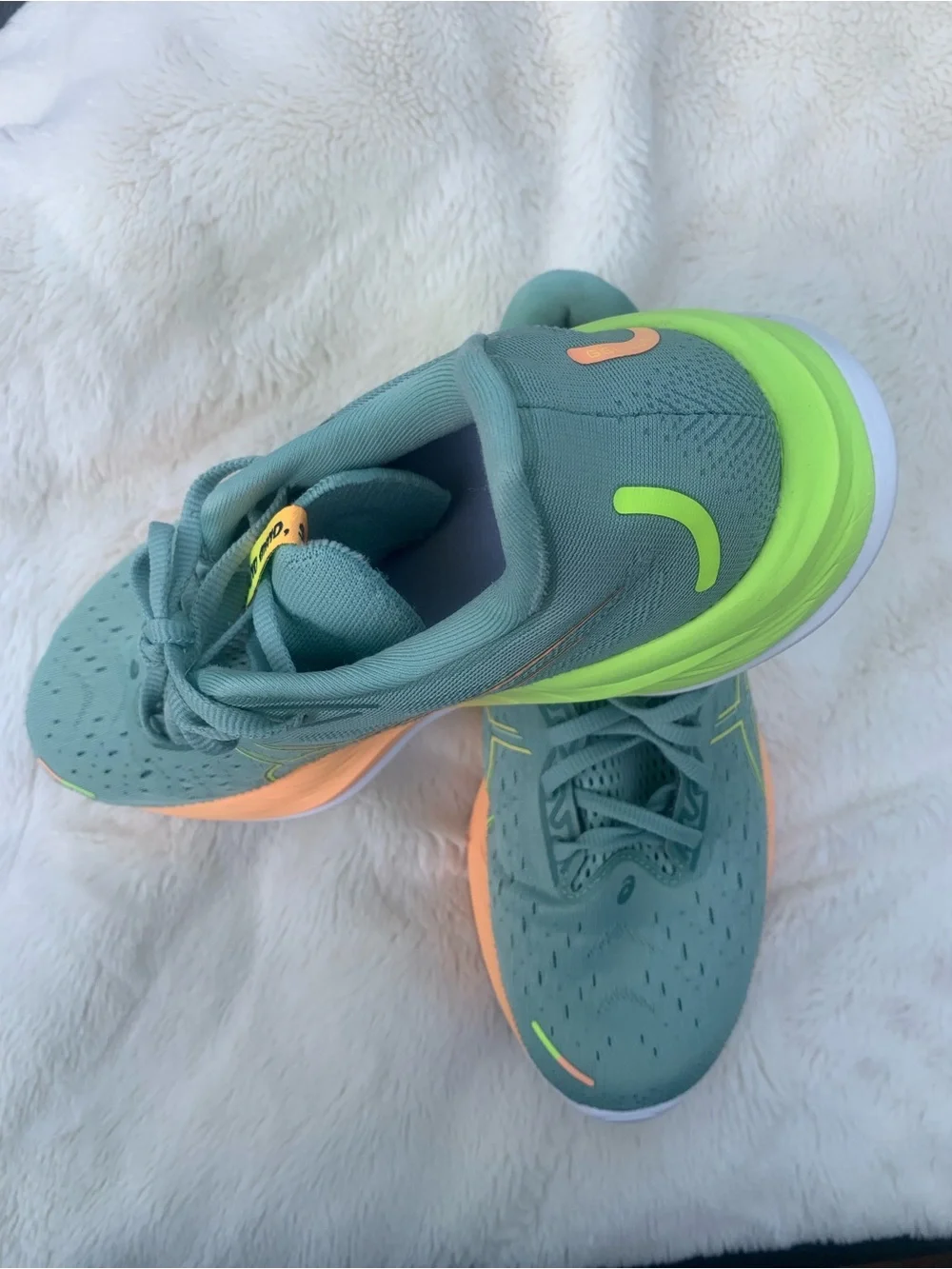 Asics Teal Athletic Shoes with Neon Green and Peach Accents